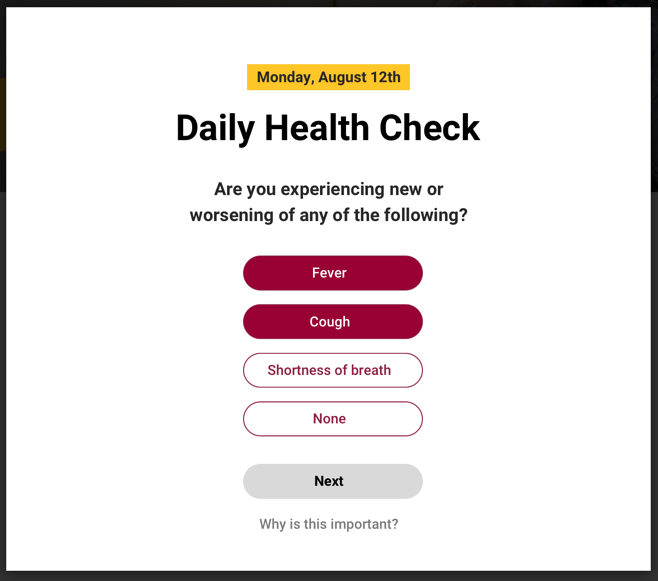 first symptom check of the health check