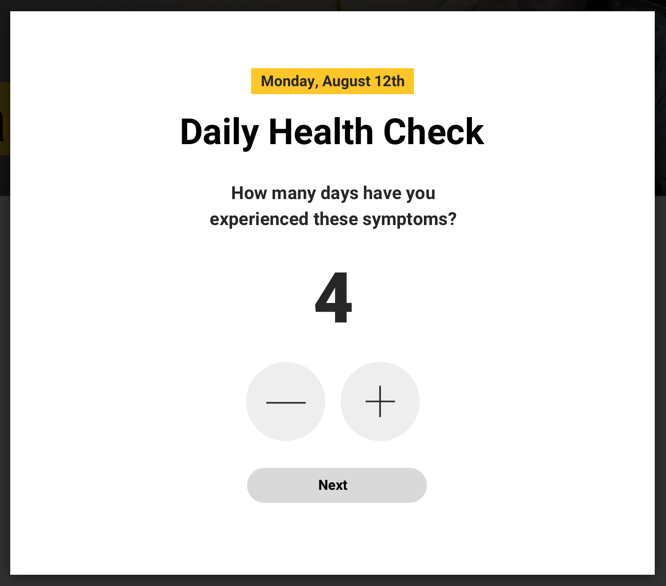 health check screen for reporting length of symptoms
