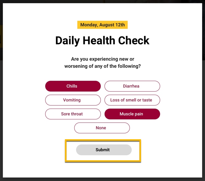 Health check screen asking to report other symptoms