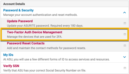 Device management option on MyASU