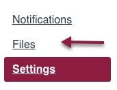 Screenshot: Files link on account settings page.