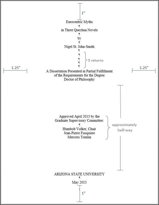 Screenshot of title page with formatting requirements