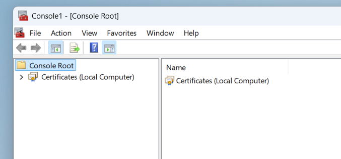 MMC with Certificates (Local Computer) visible in left pane.