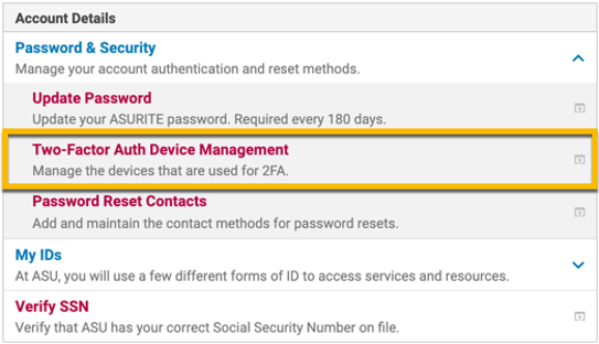 Link to duo portal on MyASU