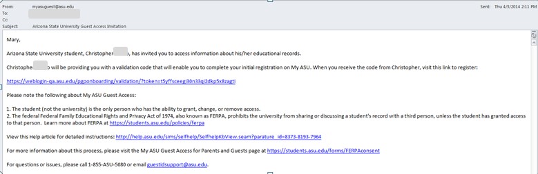 My ASU Guest Access Email Invite Image