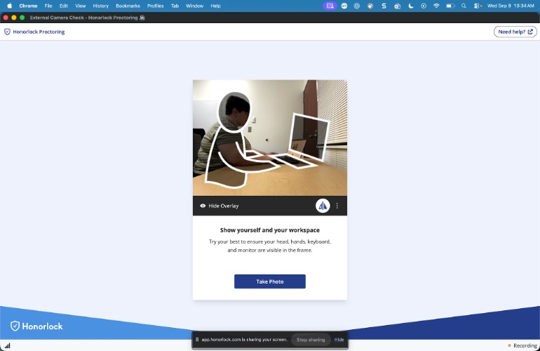 Honorlock overlay before mirroring