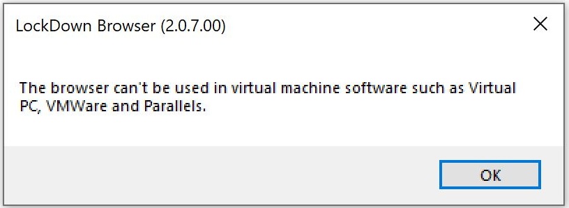 Dialogue box for VM Error