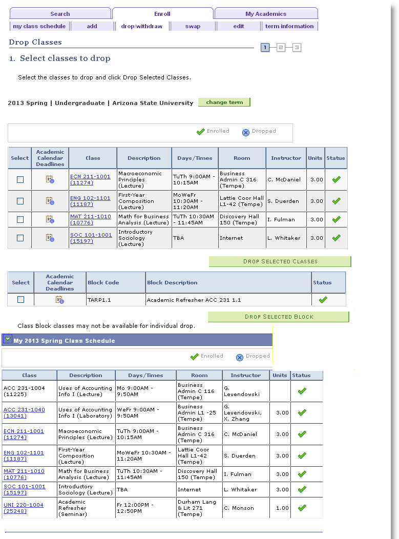 Drop Classes window image