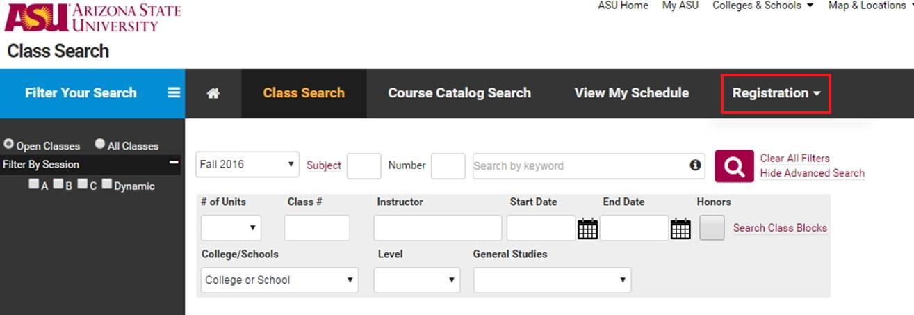 Class Search Registration Tab